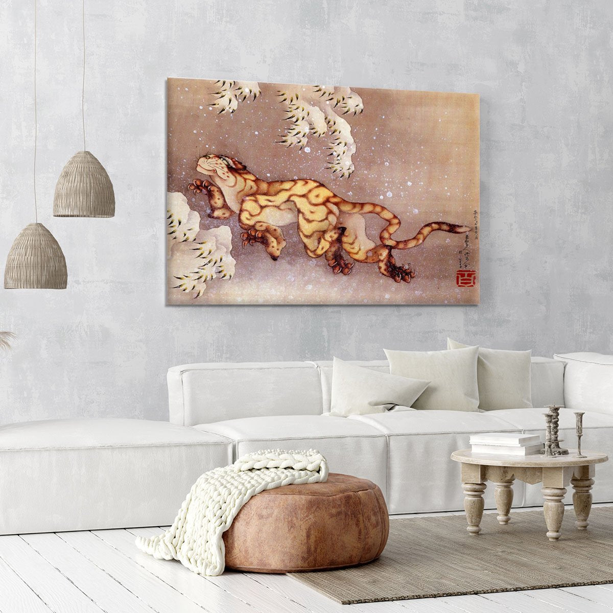 Tiger in the snow by Hokusai Canvas Print or Poster