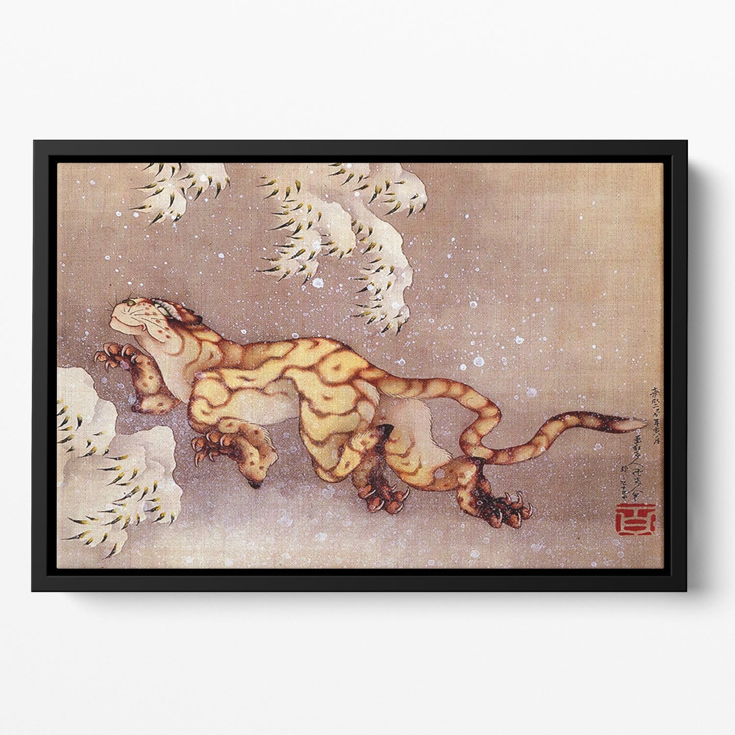 Tiger in the snow by Hokusai Floating Framed Canvas