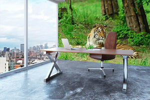 Tiger on the green grass Wall Mural Wallpaper - Canvas Art Rocks - 3