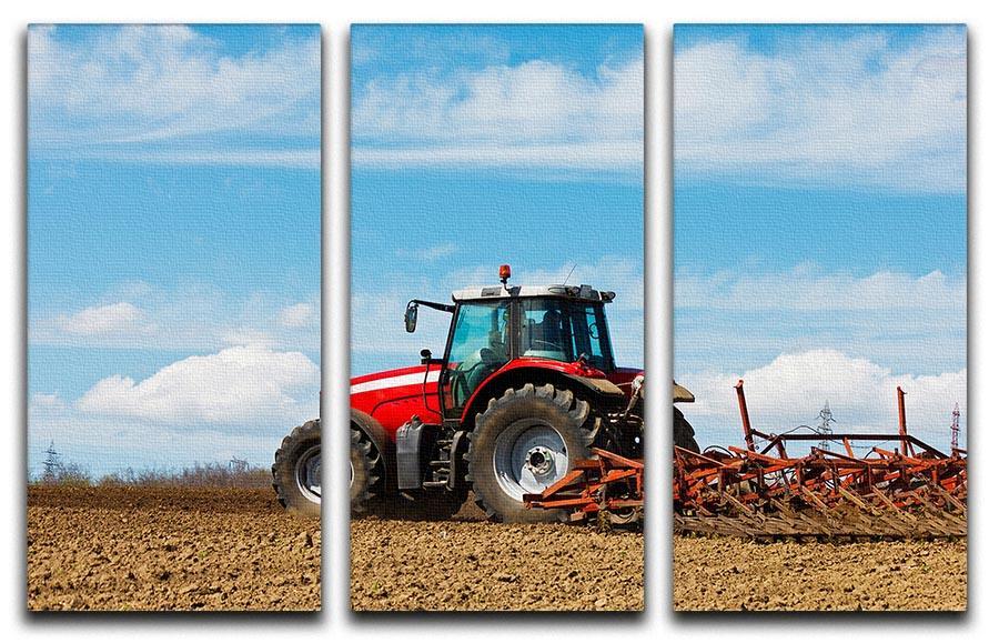 Tractor plowing the field 3 Split Panel Canvas Print - Canvas Art Rocks - 1