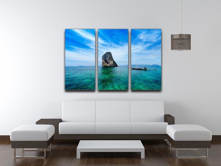 Traditional Thai boat in the blue sea 3 Split Panel Canvas Print - Canvas Art Rocks - 3