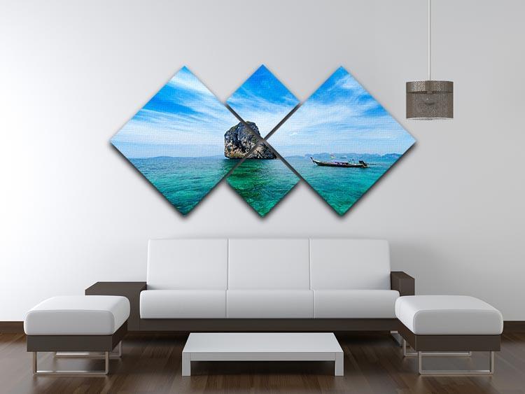 Traditional Thai boat in the blue sea 4 Square Multi Panel Canvas  - Canvas Art Rocks - 3