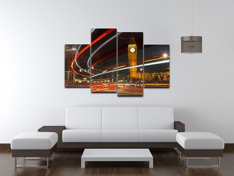 Traffic in night London 4 Split Panel Canvas  - Canvas Art Rocks - 3