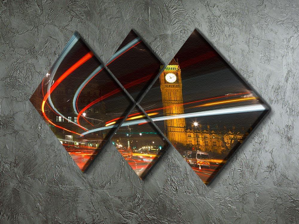 Traffic in night London 4 Square Multi Panel Canvas  - Canvas Art Rocks - 2