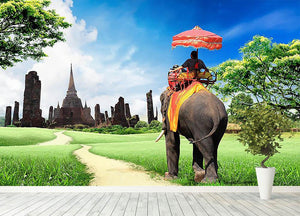 Travel concept tourists on an elephant Wall Mural Wallpaper - Canvas Art Rocks - 4