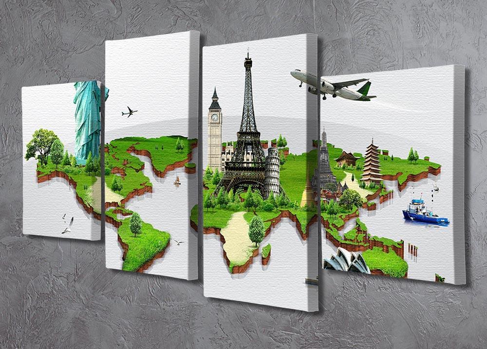 Travel the world concept 4 Split Panel Canvas  - Canvas Art Rocks - 2