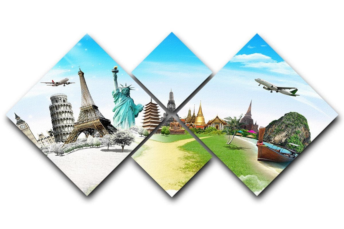 Travel the world monument 4 Square Multi Panel Canvas  - Canvas Art Rocks - 1
