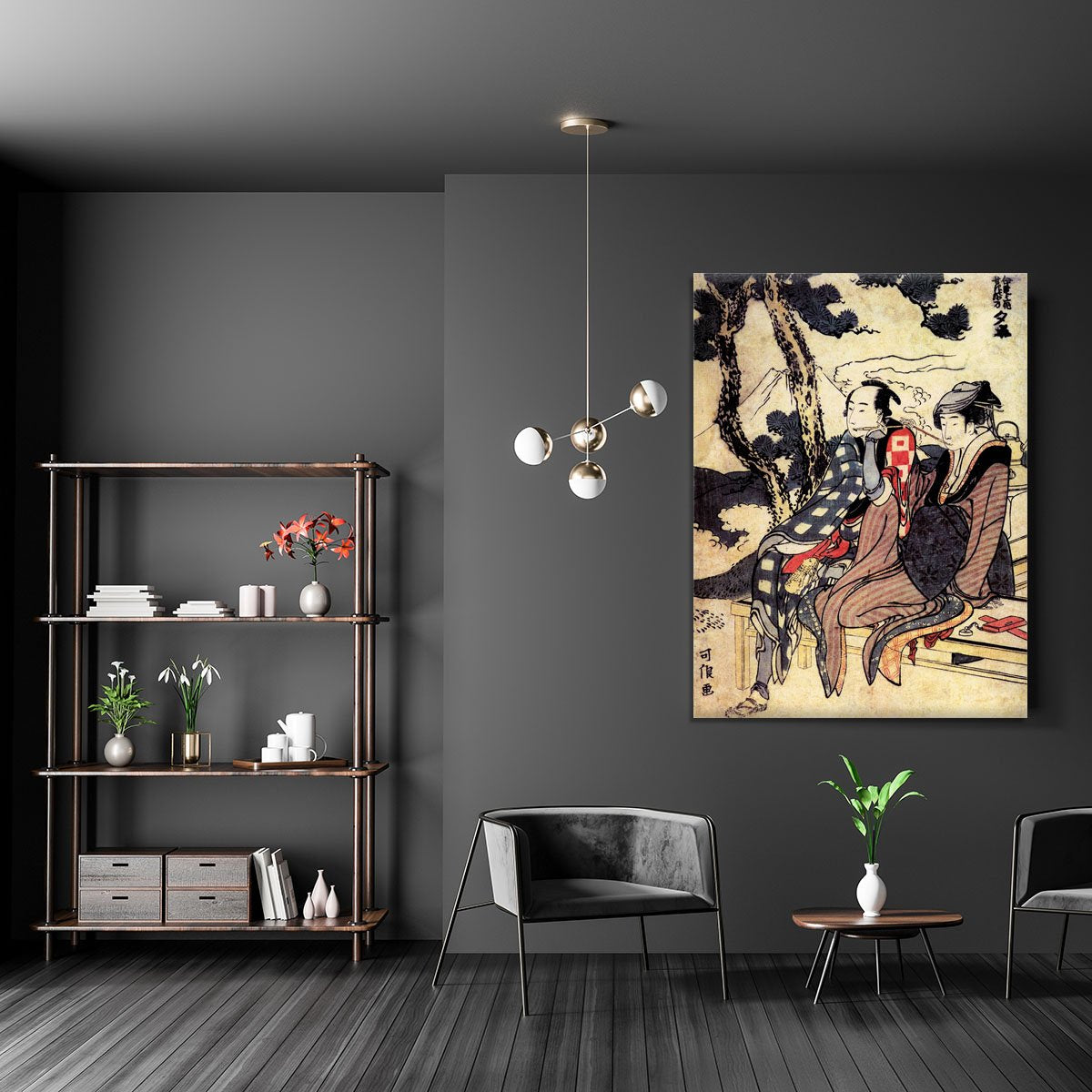 Traveling couple by Hokusai Canvas Print or Poster