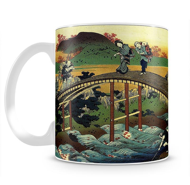Travellers on the bridge near the waterfall of Ono by Hokusai Mug - Canvas Art Rocks - 2