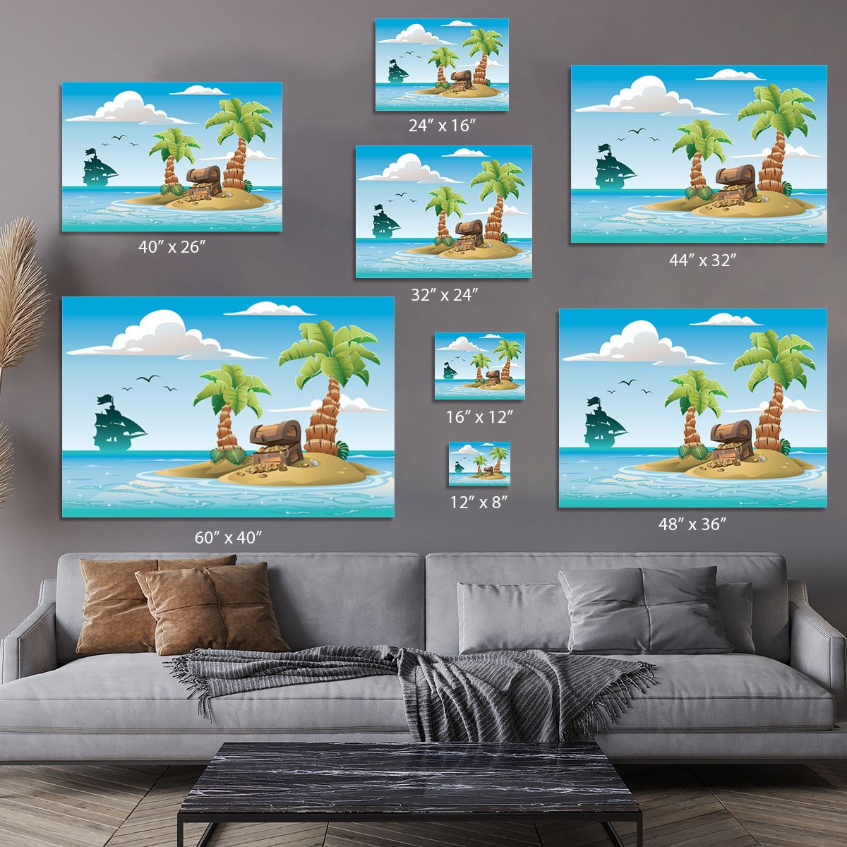 Treasure chest on the unhabited tropical island Canvas Print or Poster