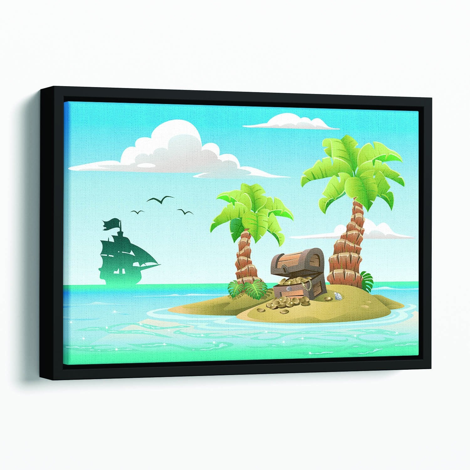 Treasure chest on the unhabited tropical island Floating Framed Canvas