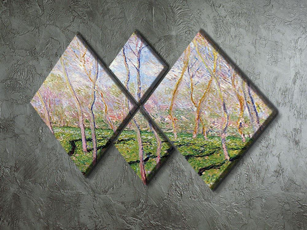 Trees in winter look at Bennecourt by Monet 4 Square Multi Panel Canvas - Canvas Art Rocks - 2