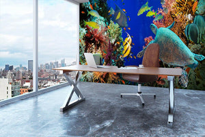 Tropical Anthias fish with net fire corals and shark on Red Sea reef Wall Mural Wallpaper - Canvas Art Rocks - 3
