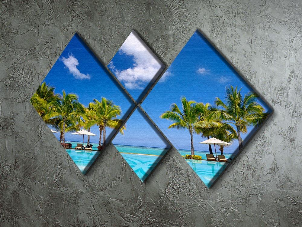 Tropical beach resort with lounge chairs 4 Square Multi Panel Canvas - Canvas Art Rocks - 2