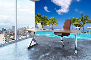 Tropical beach resort with lounge chairs Wall Mural Wallpaper - Canvas Art Rocks - 3