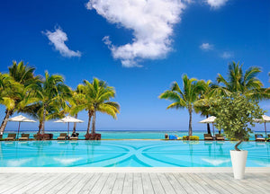 Tropical beach resort with lounge chairs Wall Mural Wallpaper - Canvas Art Rocks - 4