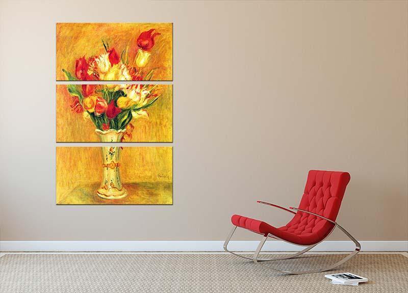 Tulips in a Vase by Renoir 3 Split Panel Canvas Print - Canvas Art Rocks - 2