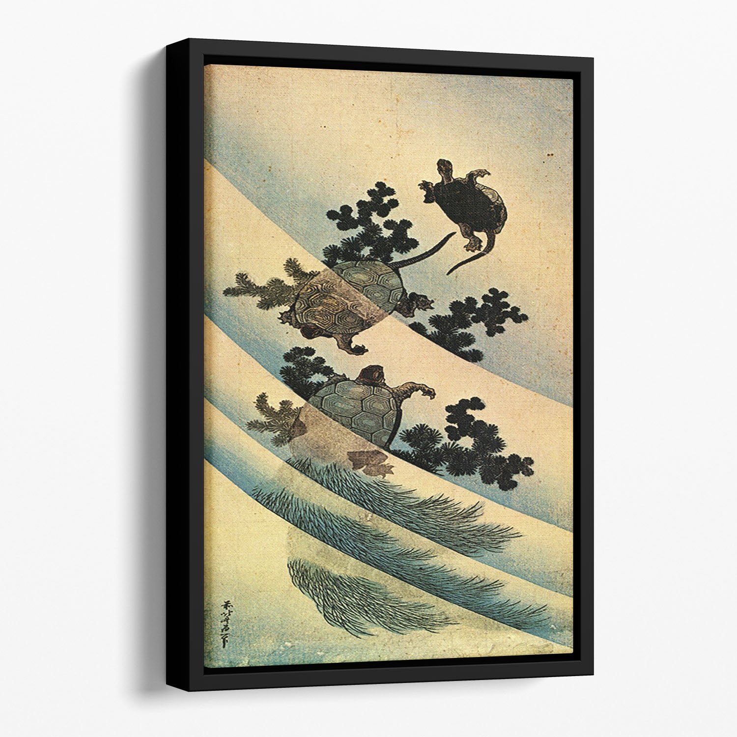Turtles by Hokusai Floating Framed Canvas
