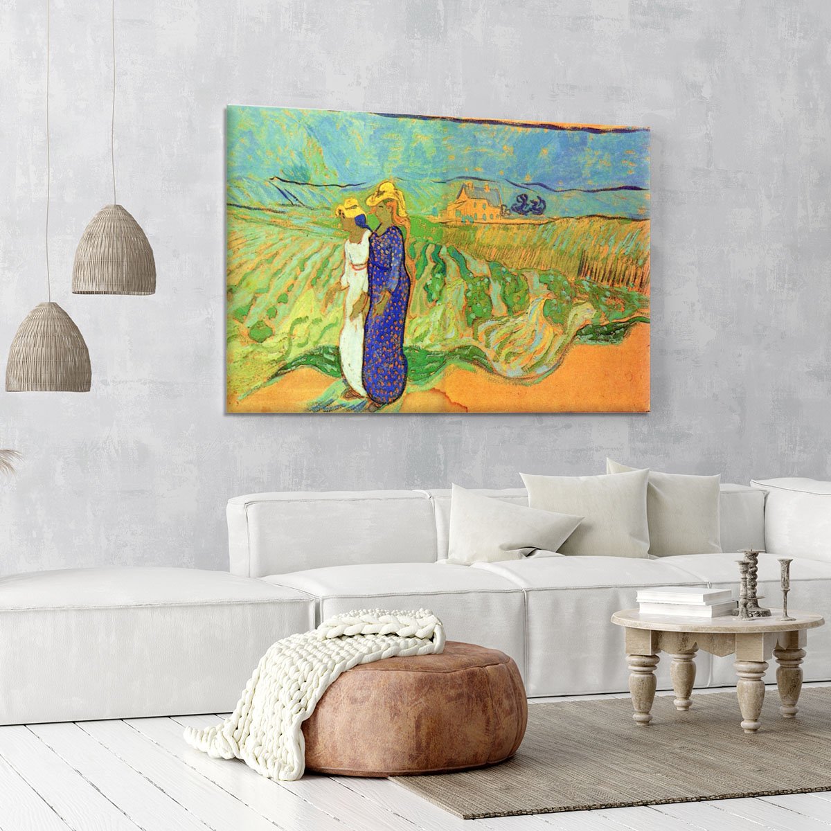 Two Women Crossing the Fields by Van Gogh Canvas Print or Poster