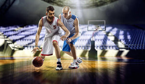 Two basketball players action Wall Mural Wallpaper - Canvas Art Rocks - 1
