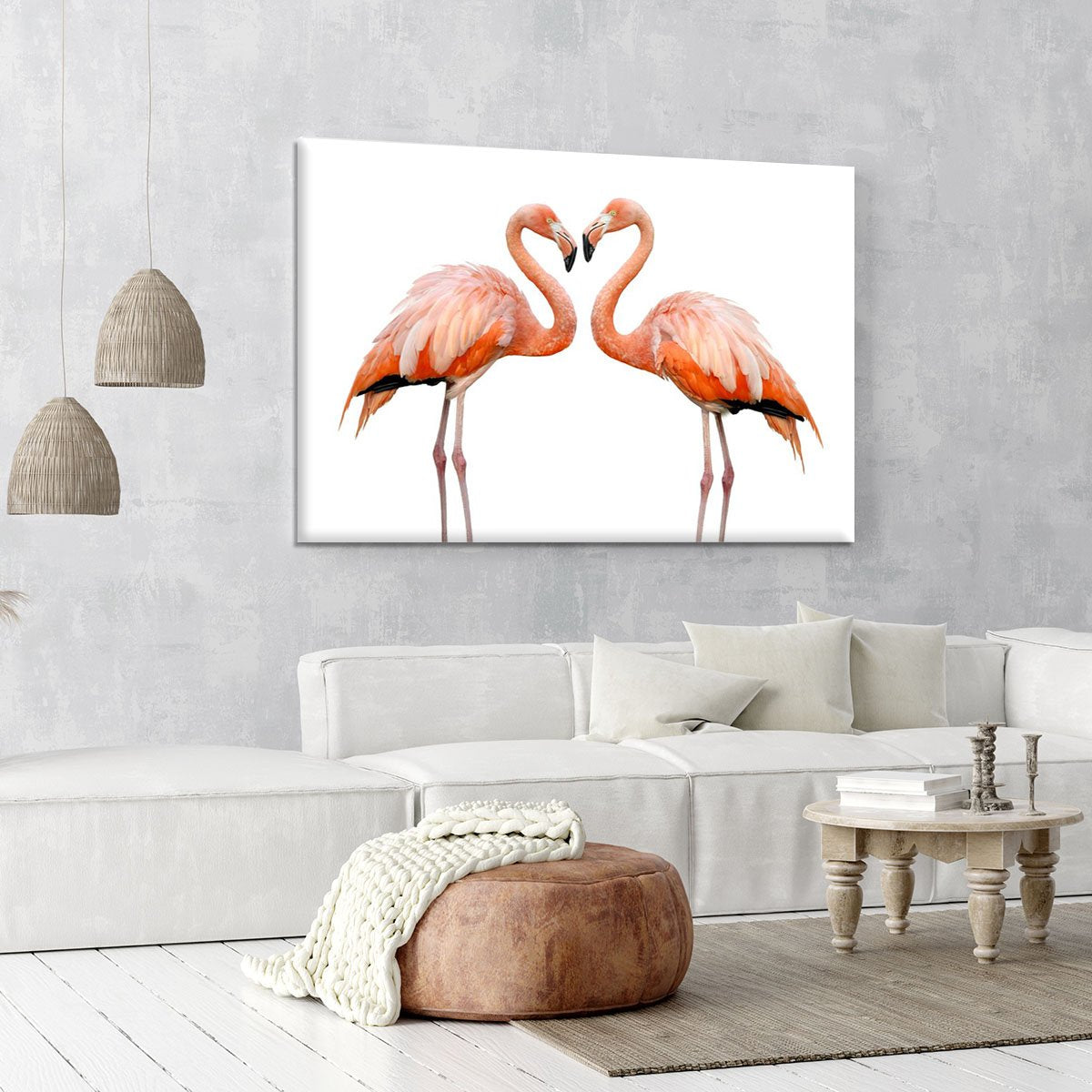 Two beautiful flamingos in love Canvas Print or Poster