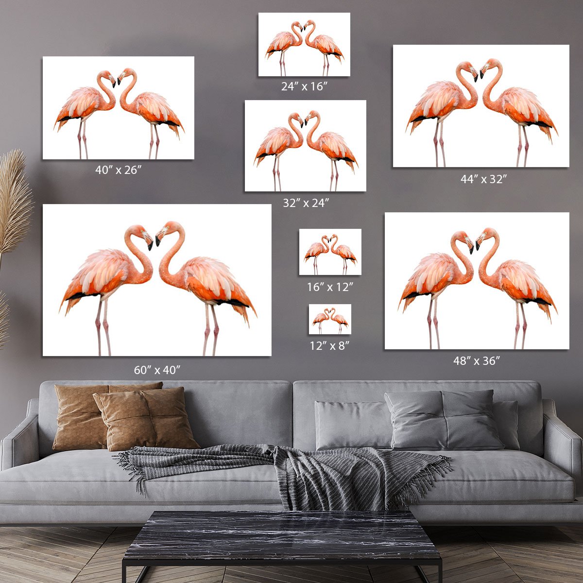 Two beautiful flamingos in love Canvas Print or Poster