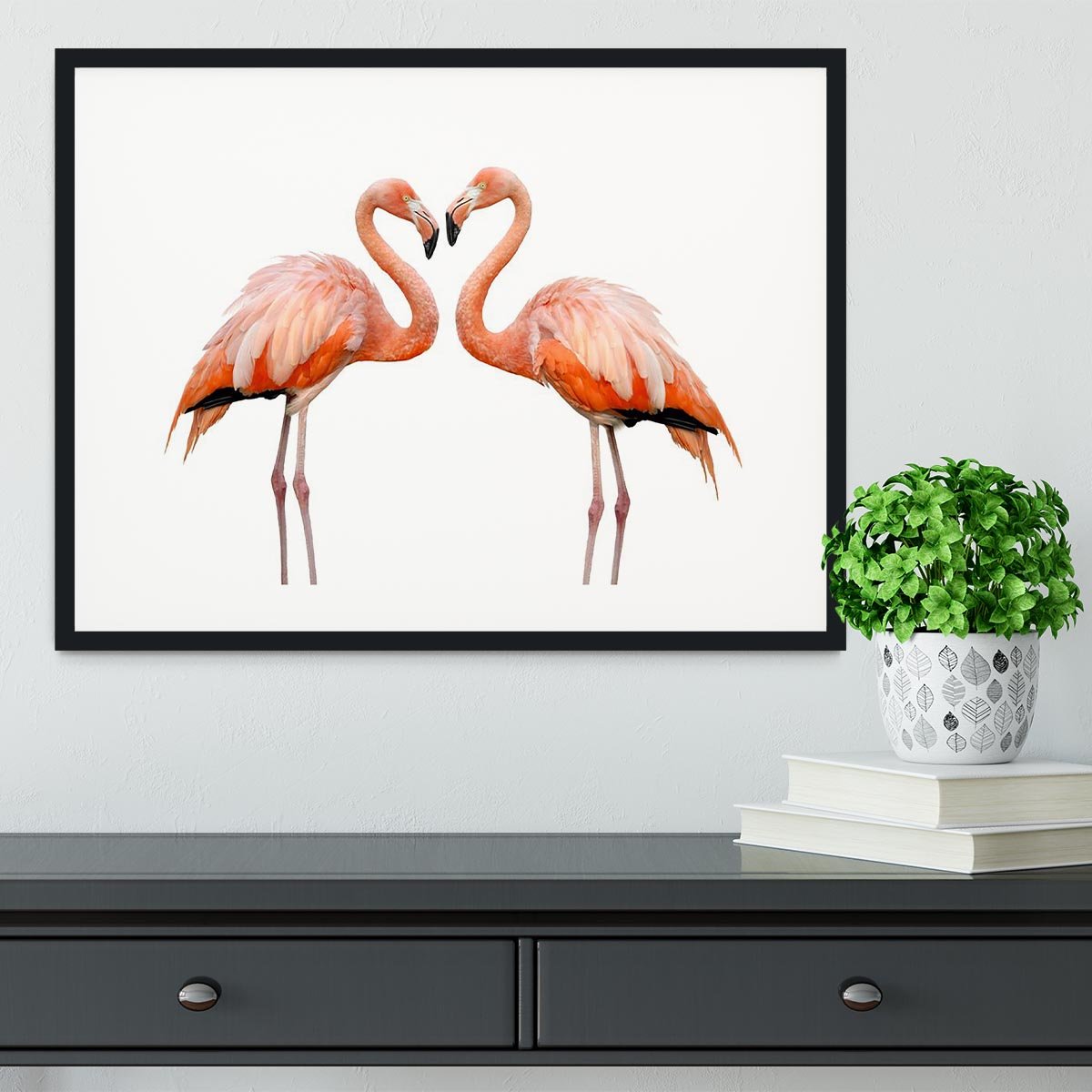 Two beautiful flamingos in love Framed Print - Canvas Art Rocks - 1