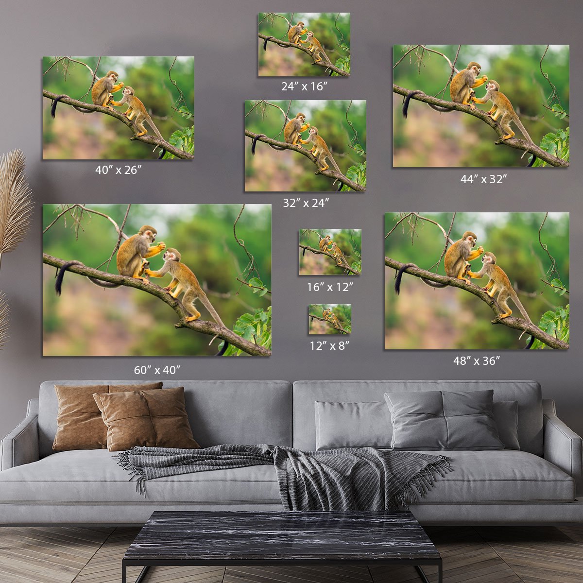 Two common squirrel monkeys Canvas Print or Poster