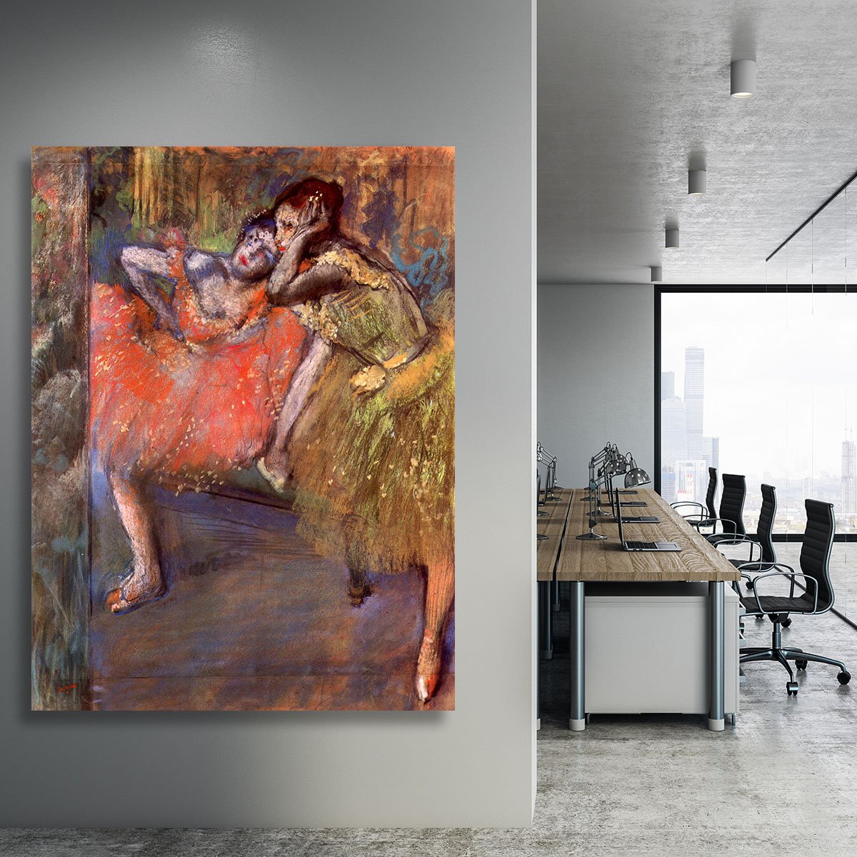 Two dancers behind the scenes by Degas Canvas Print or Poster