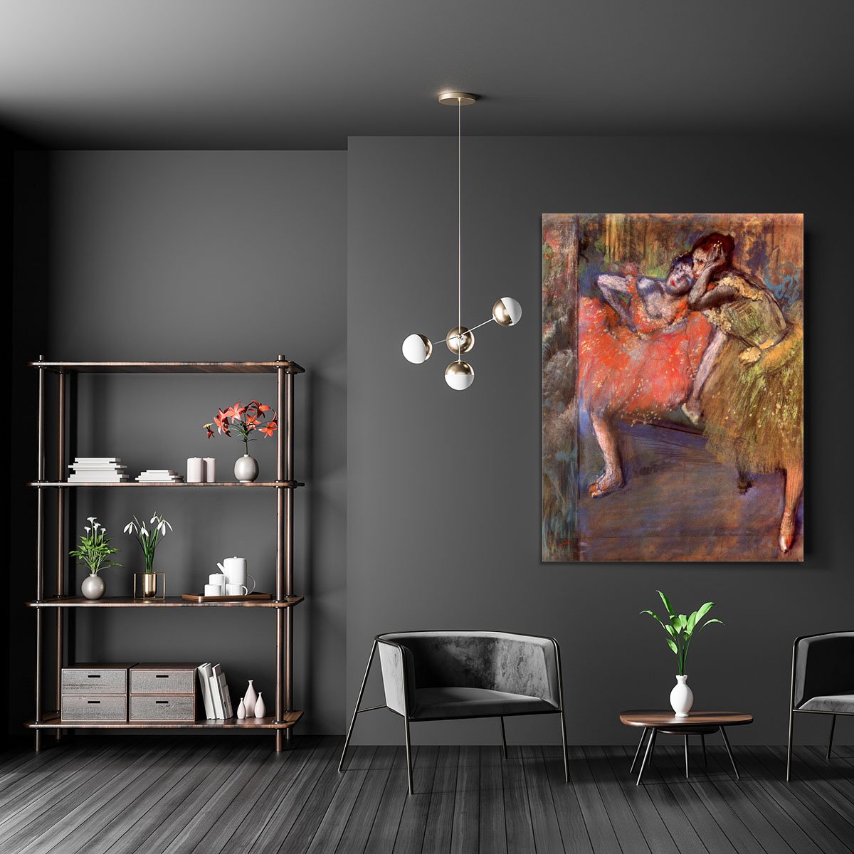 Two dancers behind the scenes by Degas Canvas Print or Poster