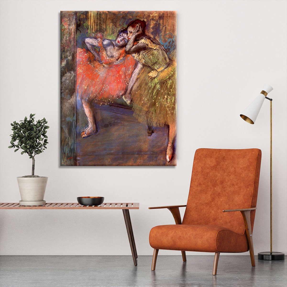 Two dancers behind the scenes by Degas Canvas Print or Poster