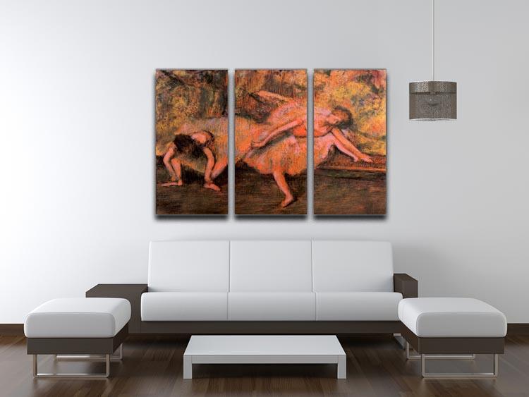 Two dancers on a bank by Degas 3 Split Panel Canvas Print - Canvas Art Rocks - 3