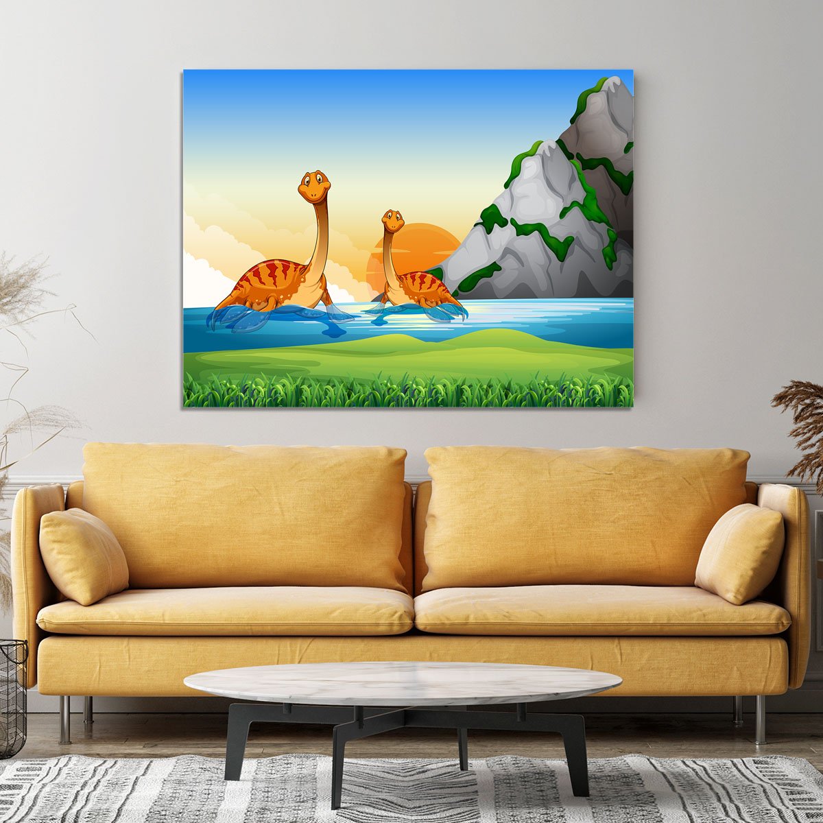 Two dinosaurs in the lake Canvas Print or Poster