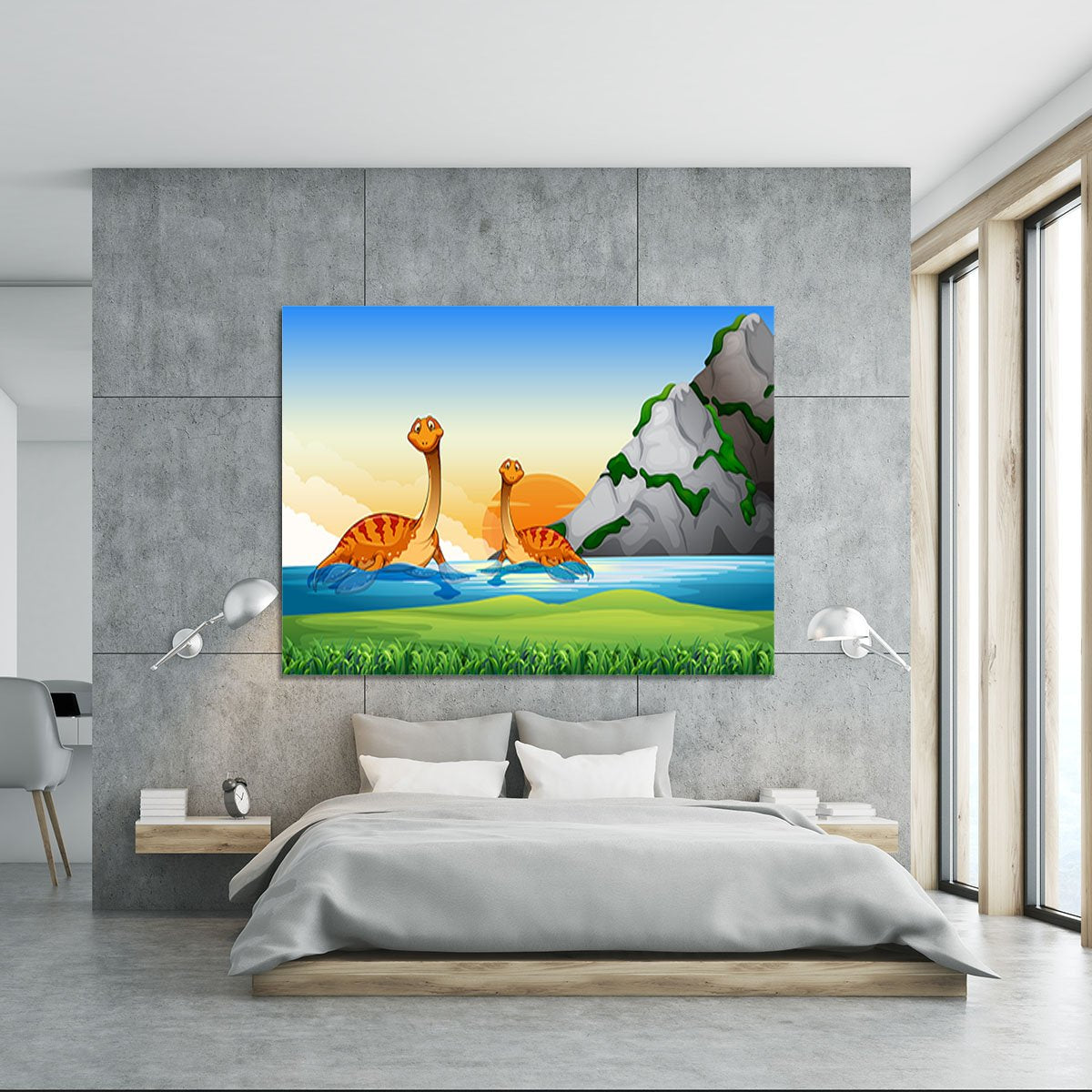 Two dinosaurs in the lake Canvas Print or Poster