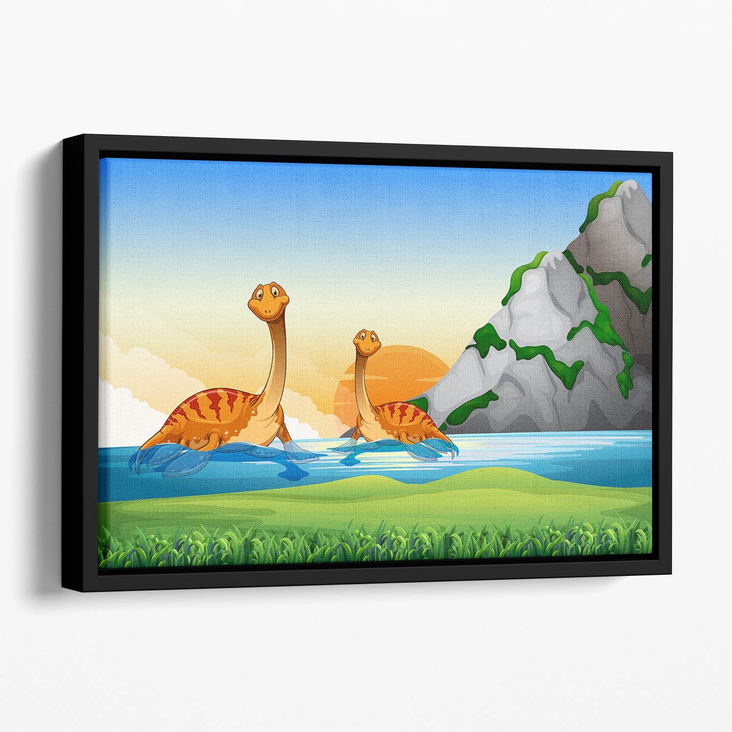 Two dinosaurs in the lake Floating Framed Canvas