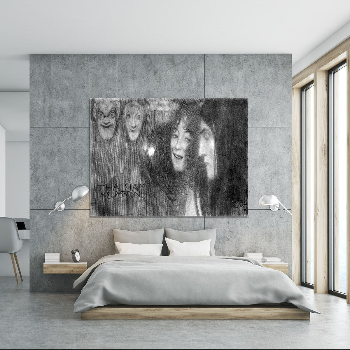 Two girls heads in profile and masks Thalia and Melpomene by Klimt Canvas Print or Poster