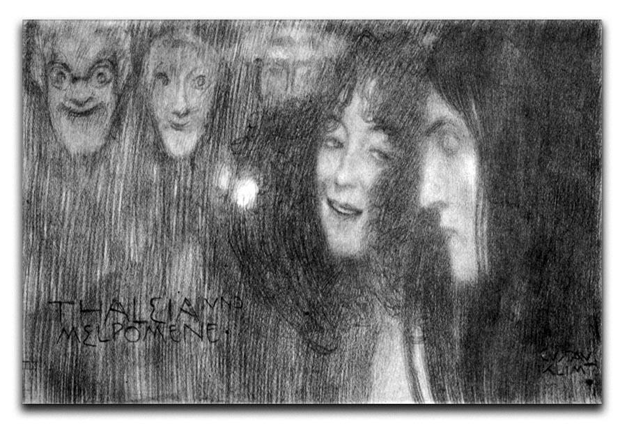 Two girls heads in profile and masks Thalia and Melpomene by Klimt Canvas Print or Poster  - Canvas Art Rocks - 1