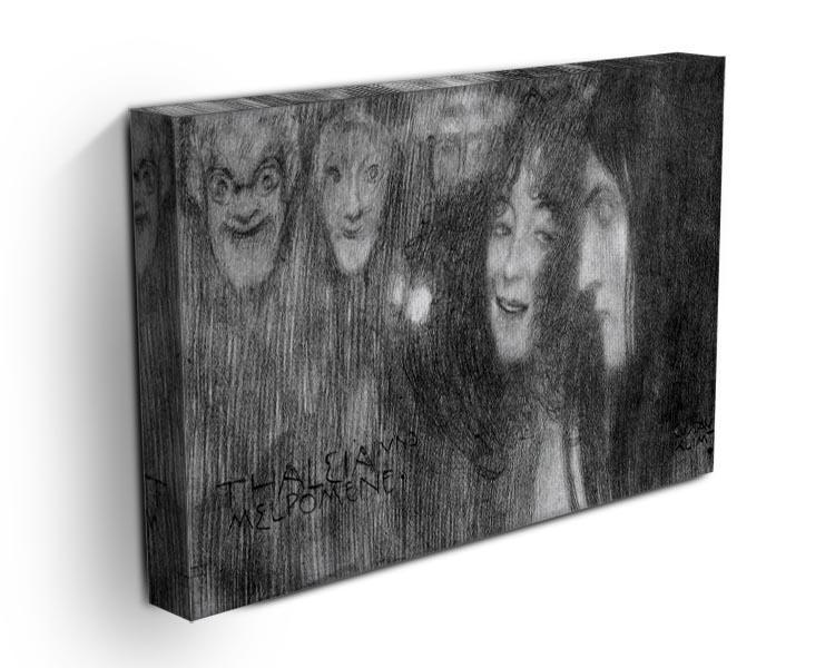 Two girls heads in profile and masks Thalia and Melpomene by Klimt Canvas Print or Poster - Canvas Art Rocks - 3