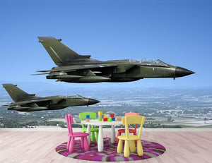 Two green fighter jets Wall Mural Wallpaper - Canvas Art Rocks - 3