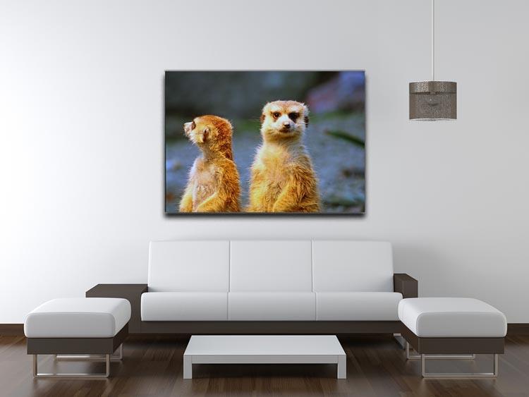 Two meerkats watching over their family in zoo Canvas Print or Poster - Canvas Art Rocks - 4