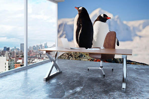 Two penguins dreaming sitting on a rock Wall Mural Wallpaper - Canvas Art Rocks - 3