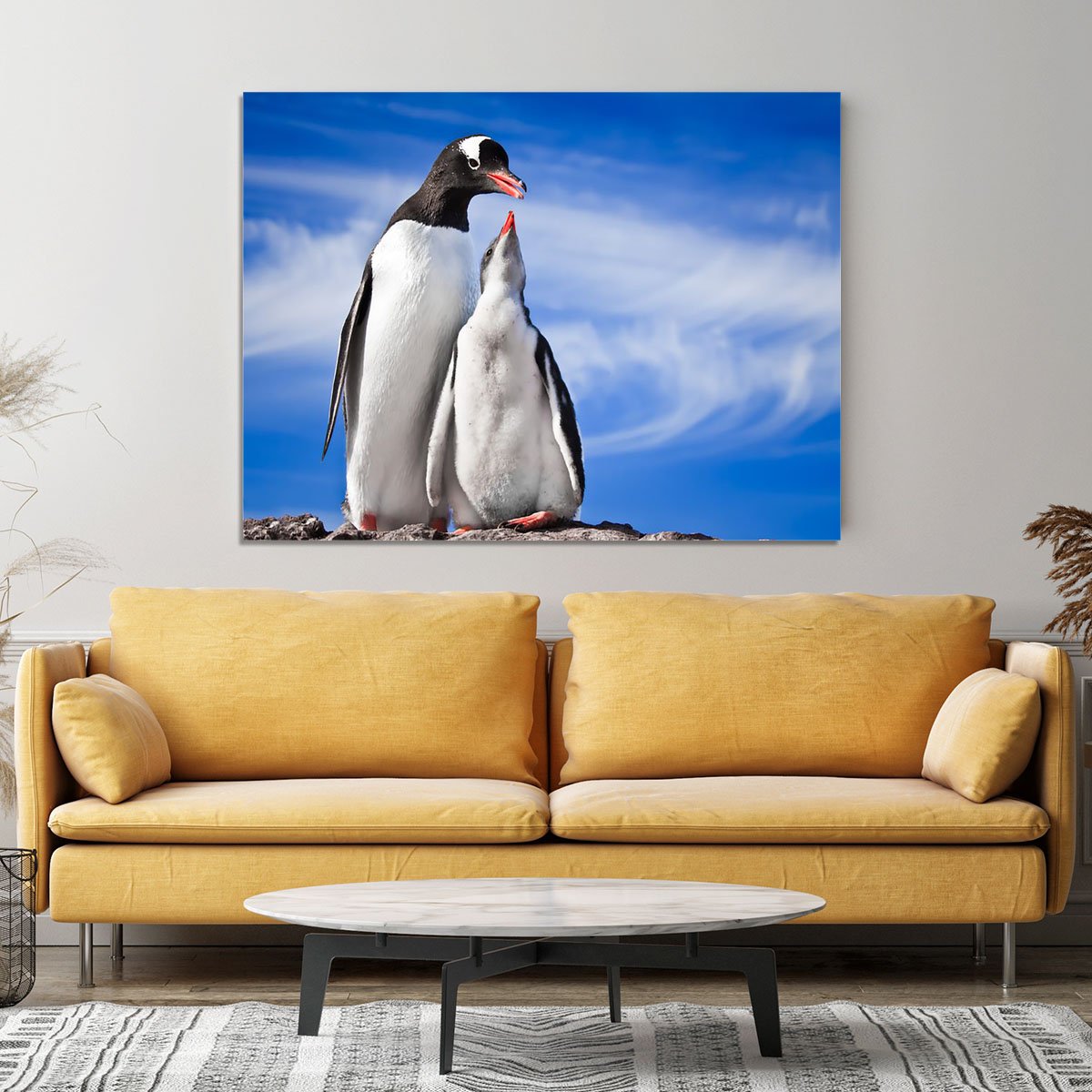 Two penguins resting Canvas Print or Poster