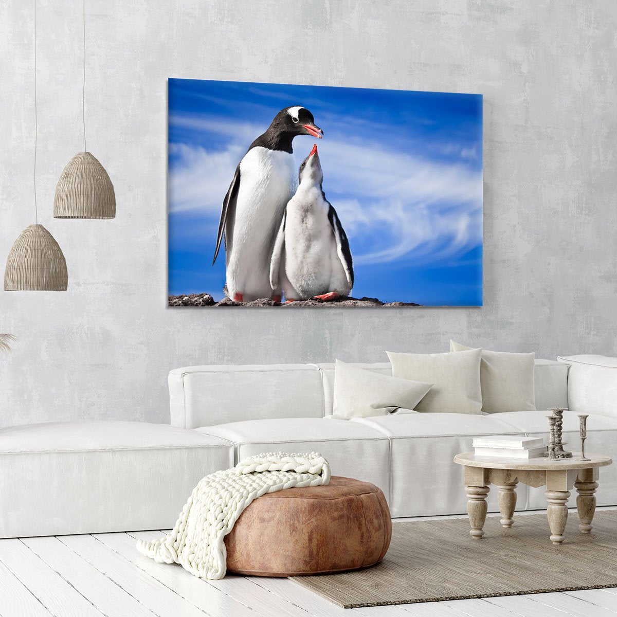 Two penguins resting Canvas Print or Poster
