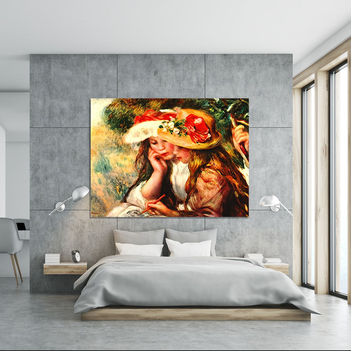 Two reading girls in a garden by Renoir Canvas Print or Poster