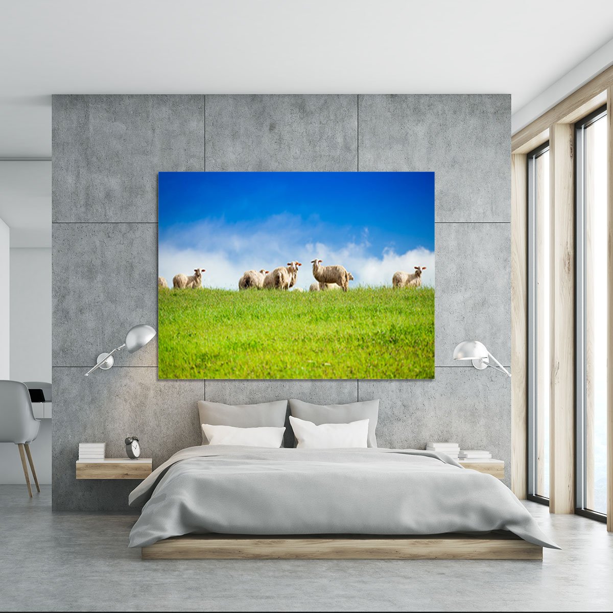 Two sheep looking at camera standing in herd Canvas Print or Poster