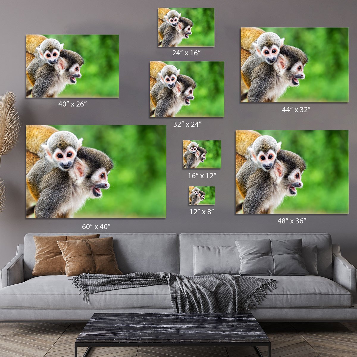 Two squirrel monkeys Canvas Print or Poster