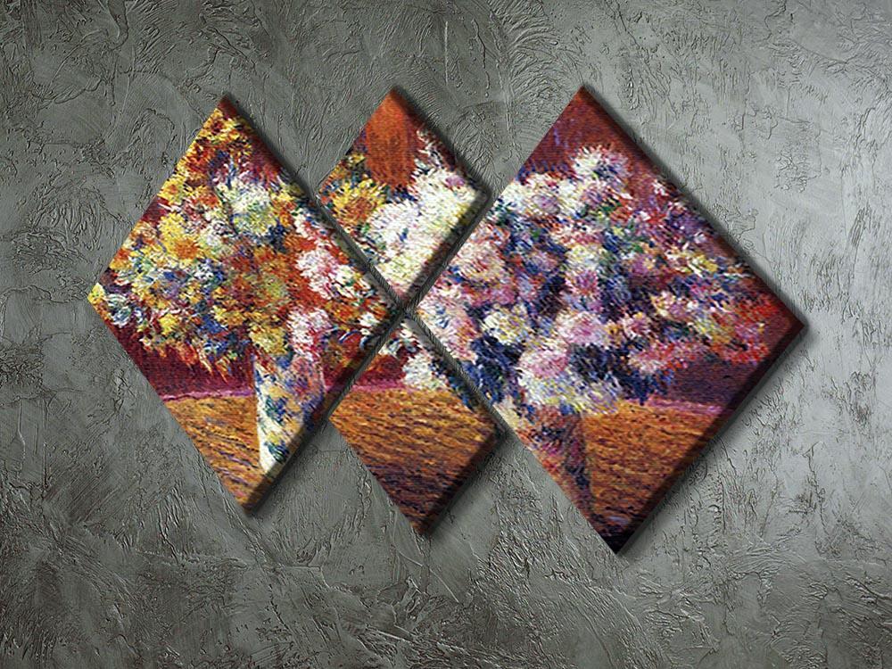 Two vases with Chrysanthemums by Monet 4 Square Multi Panel Canvas - Canvas Art Rocks - 2