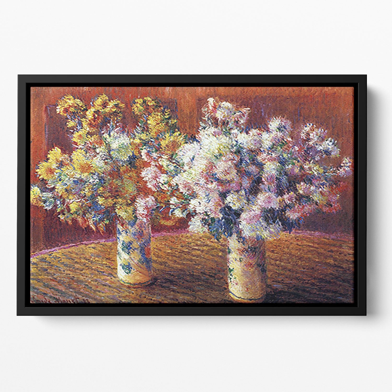 Two vases with Chrysanthemums by Monet Floating Framed Canvas