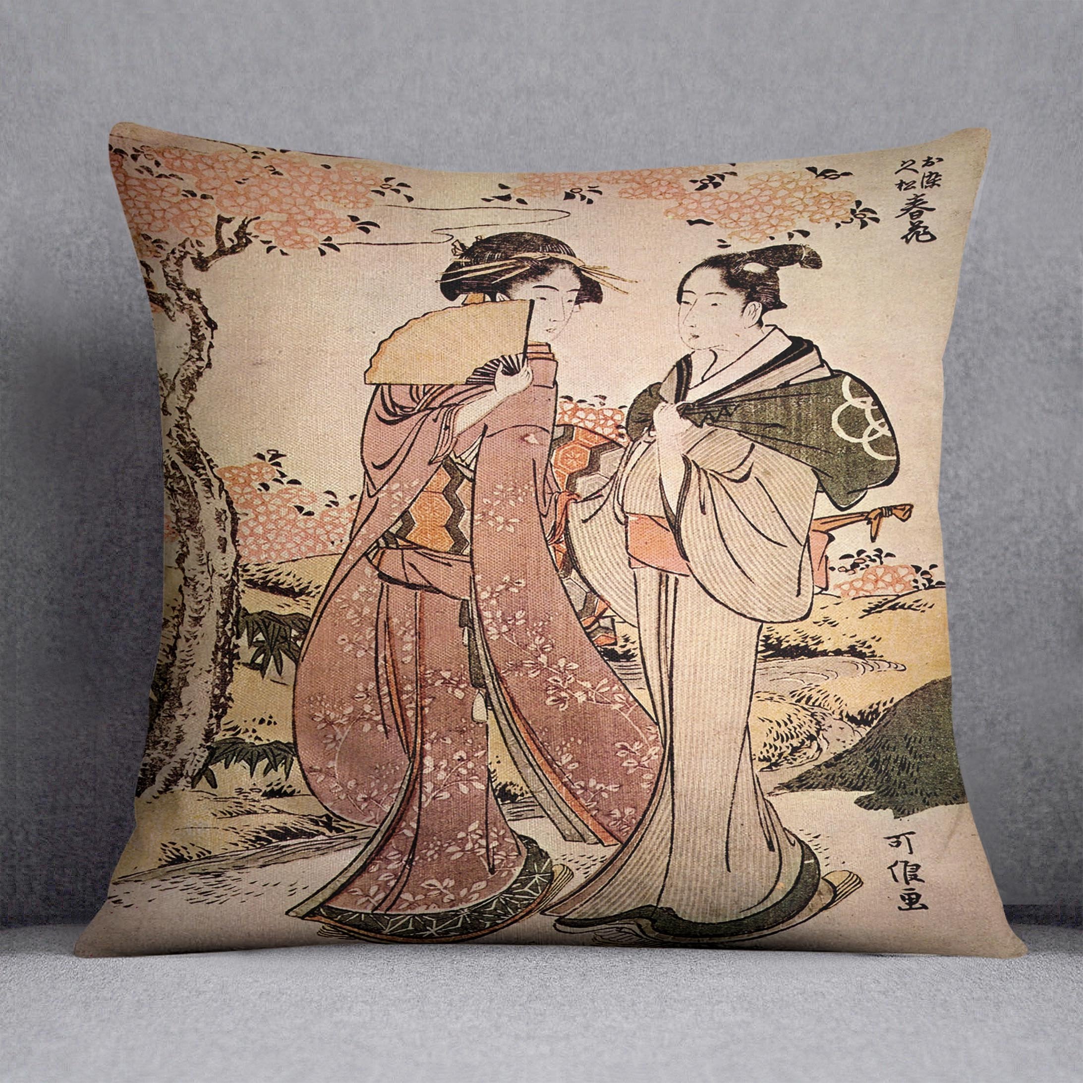 Two women by Hokusai Throw Pillow