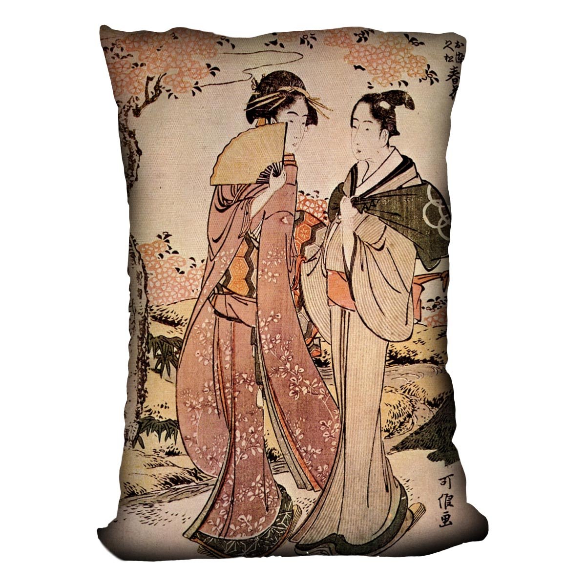 Two women by Hokusai Throw Pillow